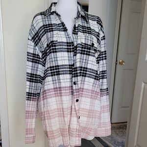 Bibi Stylish Black and Pink Plaid Flannel Shirt